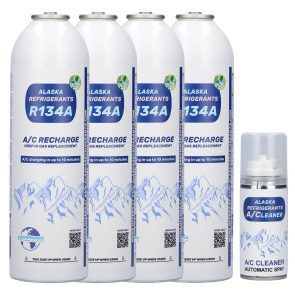 4 x refrigerante de sustitución R134a para vehículos (Spray de limpieza AC de regalo)