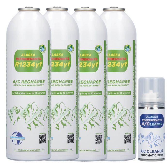 4 x refrigerante de sustitución R1234yf para vehículos (Spray de limpieza AC gratis)