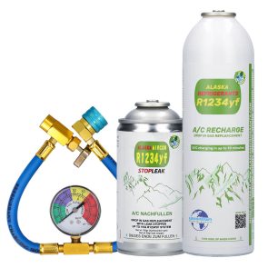 Refrigerante de sustitución R1234yf para vehículos + sellador + tubo y manómetro
